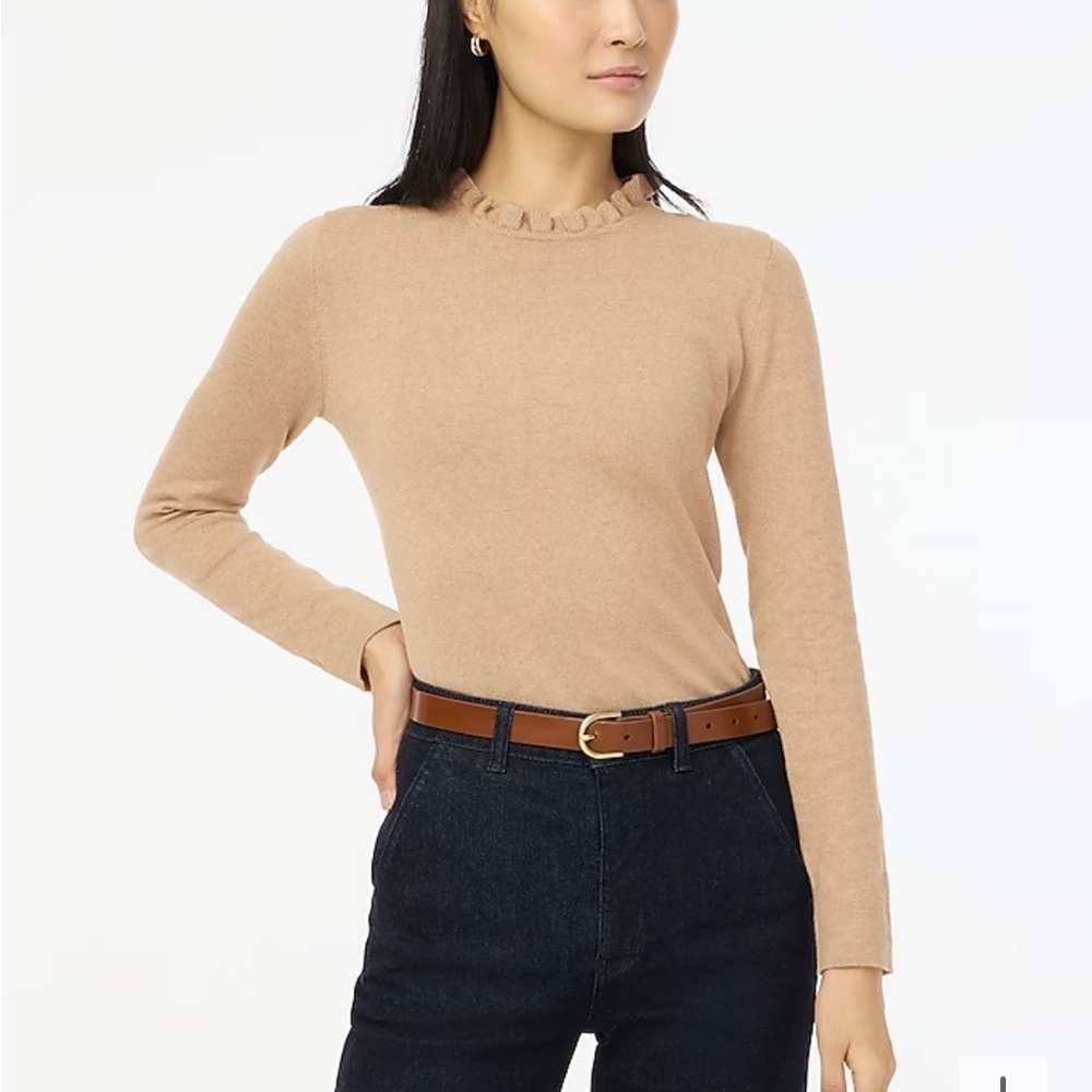 NWOT J crew heather mushroom Cotton ruffleneck sweater